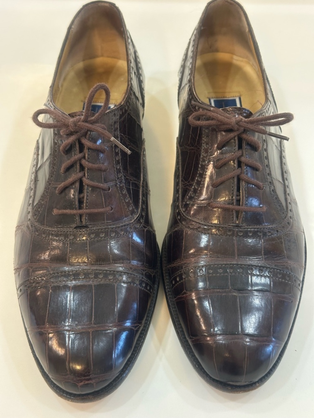 Bragano by Cole Haan Genuine Alligator Oxfords Brown Lace Up Italy 8.5 M NO BOX
